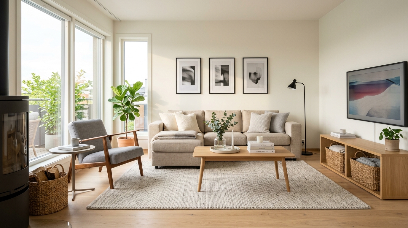 Decluttered modern living room as a cheap home decor idea on a budget