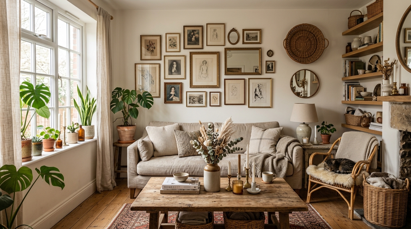 Affordable thrifted home decor pieces on display
