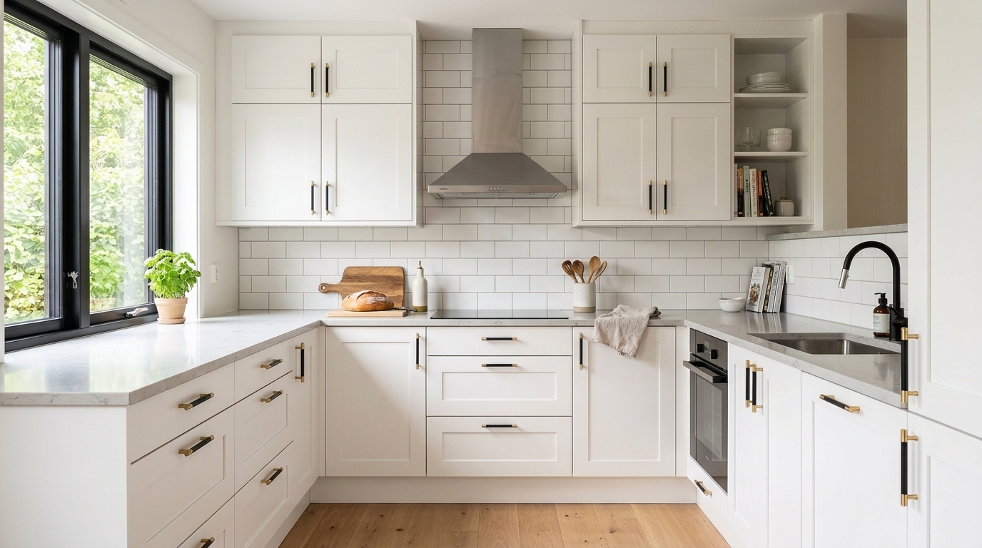 Modern kitchen cabinet handles in matte black finish