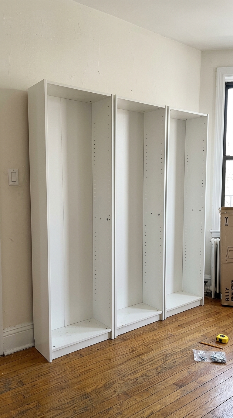 Assembling the outer frames for IKEA Billy bookcase hacks project