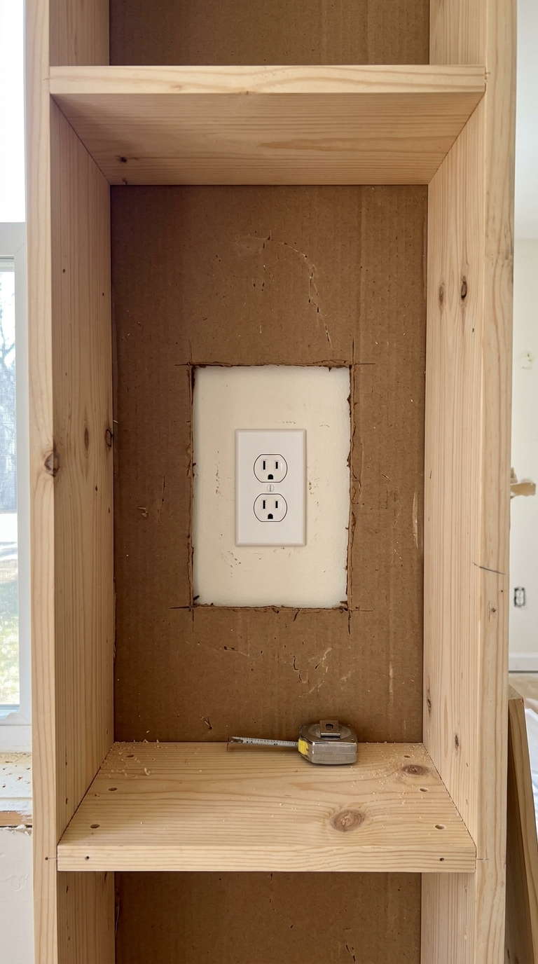 Cutting a rectangular hole for an electrical outlet in raw wood backing